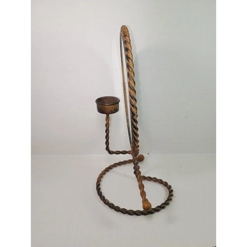 Vintage Western Cowboy Wrought Iron Oval Rustic Country Rodeo Candle Holder